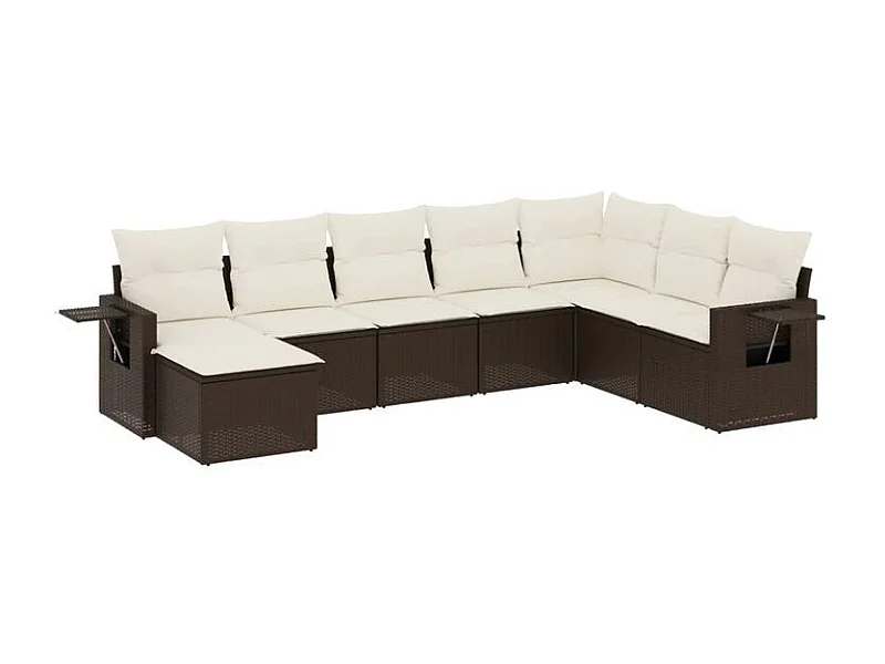 Salon de jardin avec coussins 9 pcs marron résine tressée