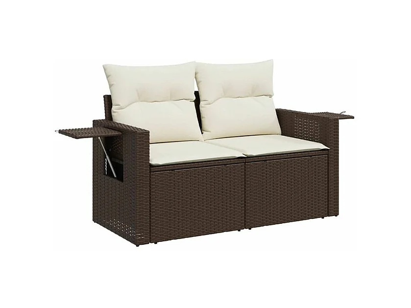 Salon de jardin avec coussins 9 pcs marron résine tressée