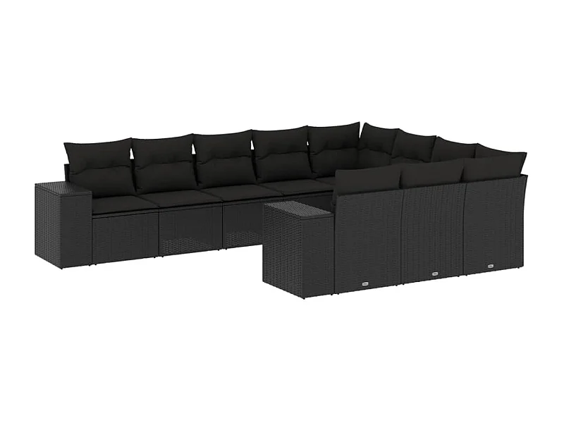 Salon de jardin 10 pcs avec coussins noir résine tressée