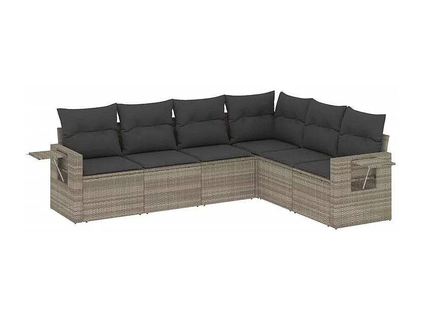 Salon de jardin 6 pcs avec coussins gris clair résine tressée