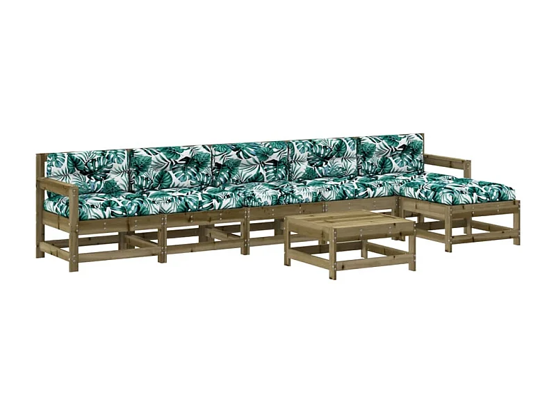 Salon de jardin 7 pcs avec coussins bois de pin imprégné