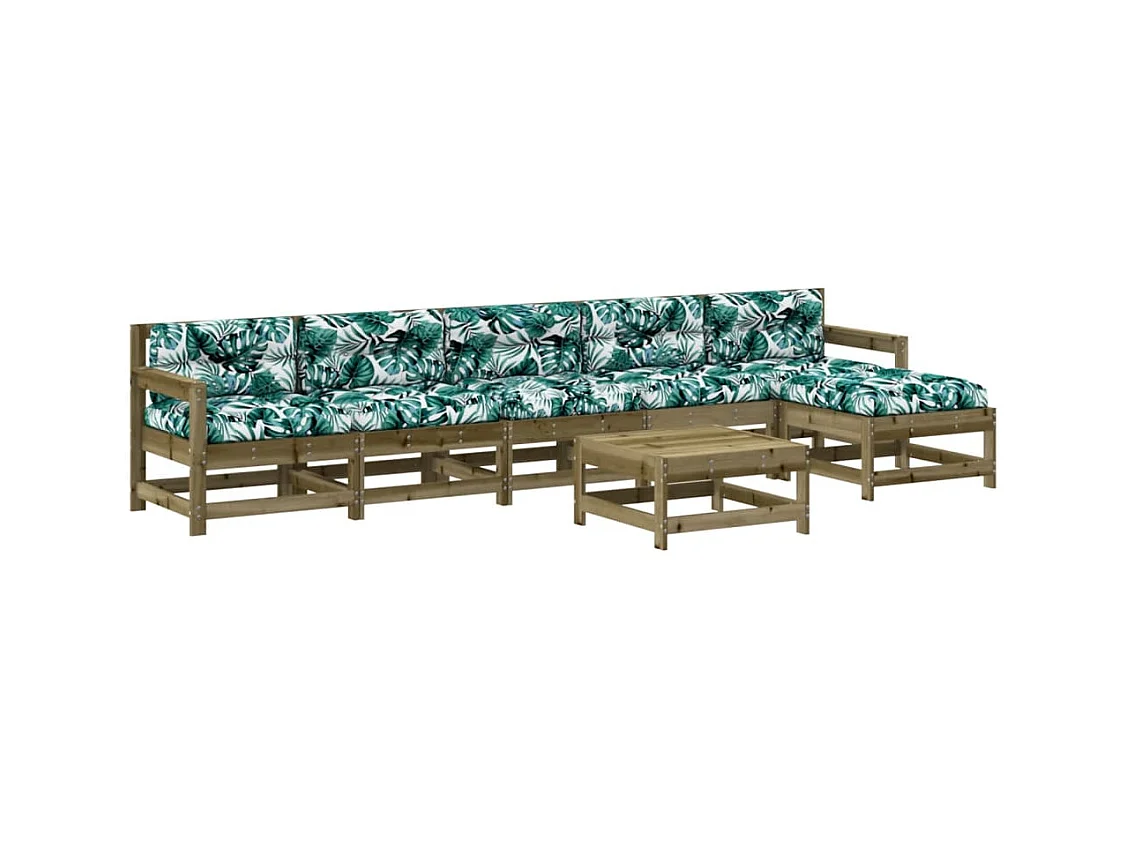Salon de jardin 7 pcs avec coussins bois de pin imprégné