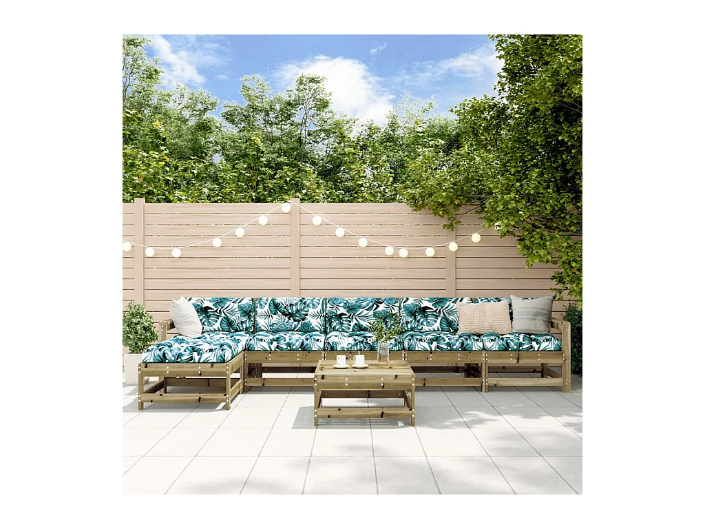 Salon de jardin 7 pcs avec coussins bois de pin imprégné