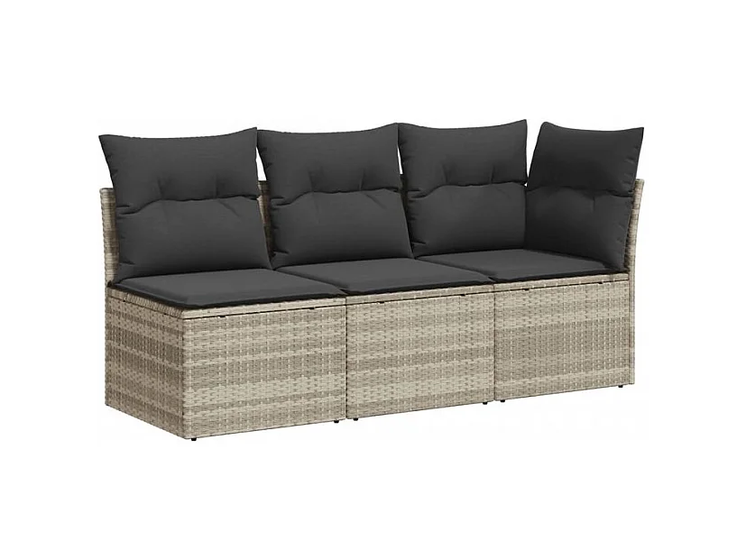 Canapé de jardin et coussins 3 places gris clair résine tressée