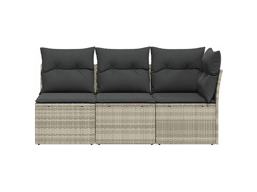 Canapé de jardin et coussins 3 places gris clair résine tressée