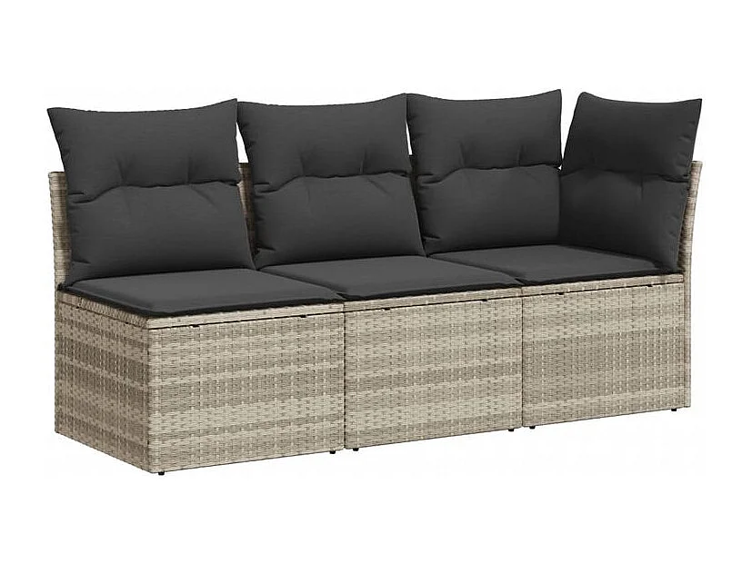 Canapé de jardin et coussins 3 places gris clair résine tressée