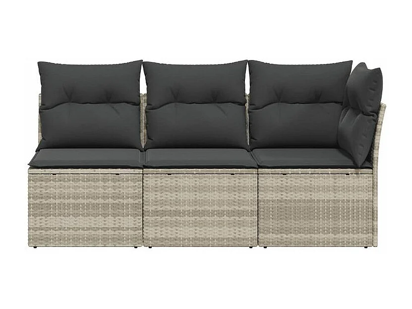 Canapé de jardin et coussins 3 places gris clair résine tressée