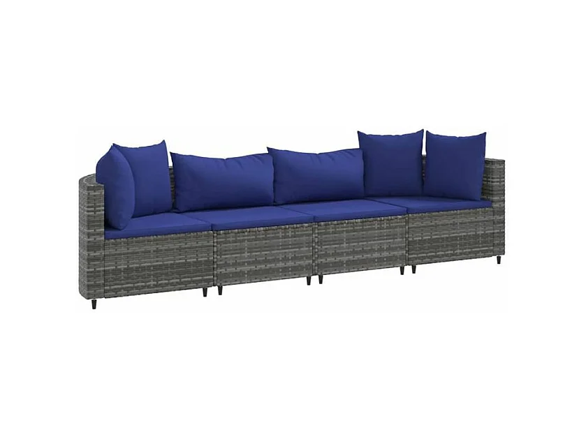 Salon de jardin 4 pcs avec coussins gris résine tressée