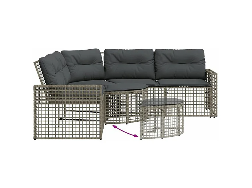 Canapé de jardin et coussins et repose-pied en forme de L rotin