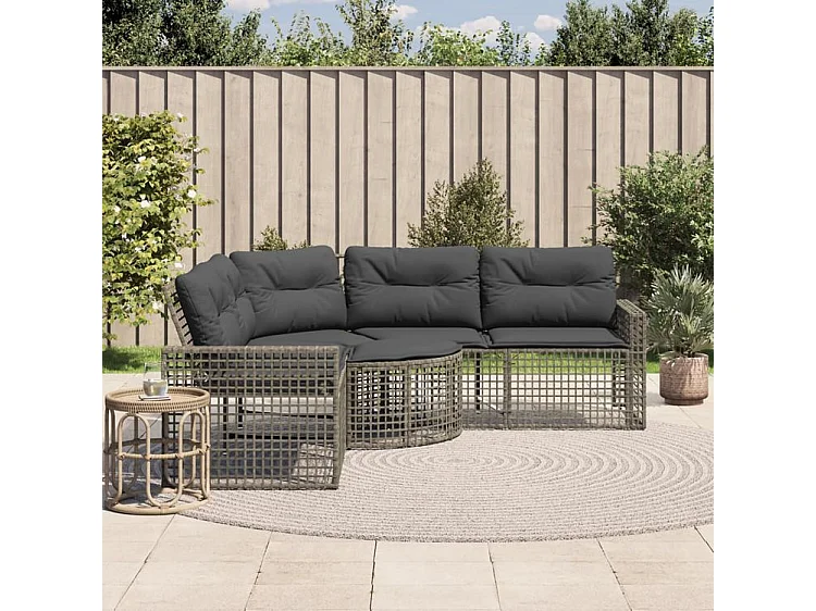 Canapé de jardin et coussins et repose-pied en forme de L rotin