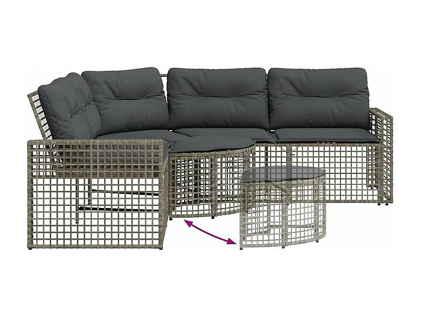 Canapé de jardin et coussins et repose-pied en forme de L rotin