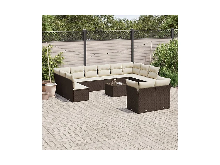 Salon de jardin avec coussins 13 pcs marron résine tressée