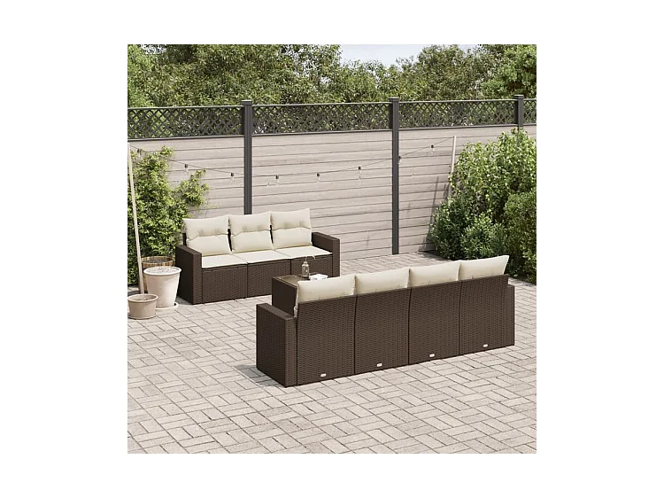 Salon de jardin 8 pcs avec coussins marron résine tressée