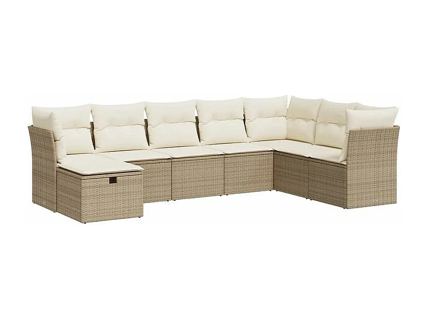Salon de jardin avec coussins 8 pcs beige résine tressée