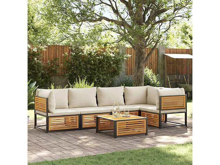 Salon de jardin avec coussins 6 pcs bois d'acacia solide