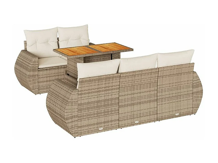 Salon de jardin avec coussins 6 pcs beige résine tressée