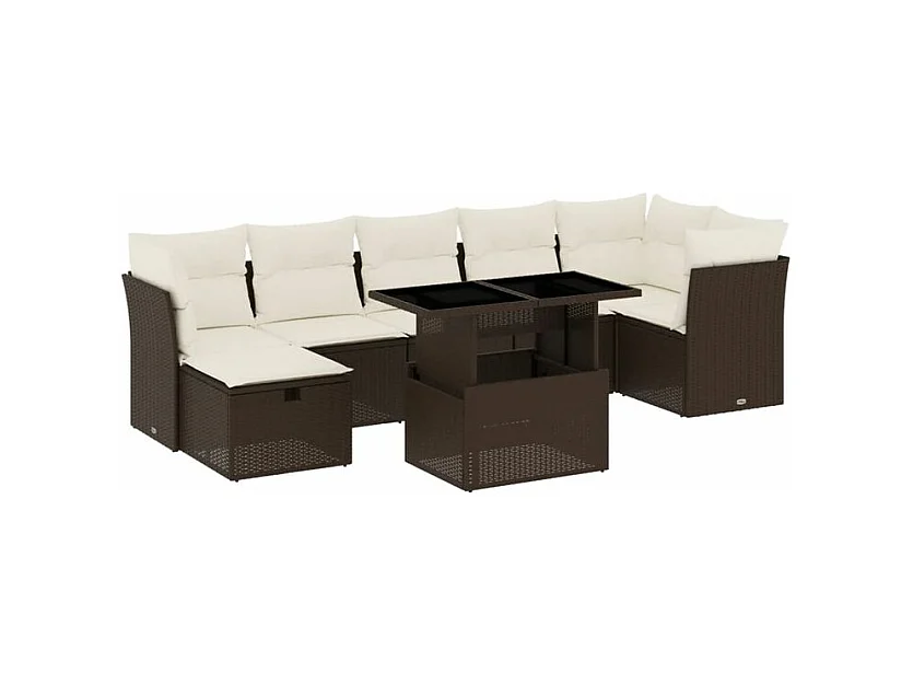 Salon de jardin 8 pcs avec coussins marron résine tressée
