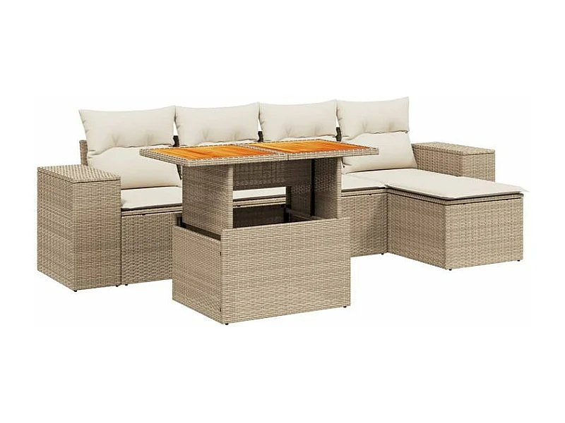 Salon de jardin avec coussins 6 pcs beige résine tressée