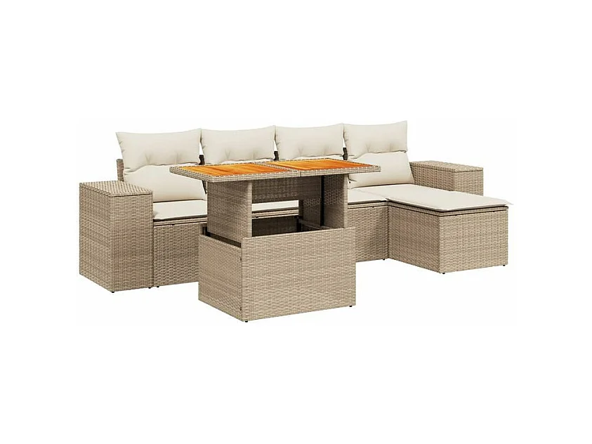 Salon de jardin avec coussins 6 pcs beige résine tressée