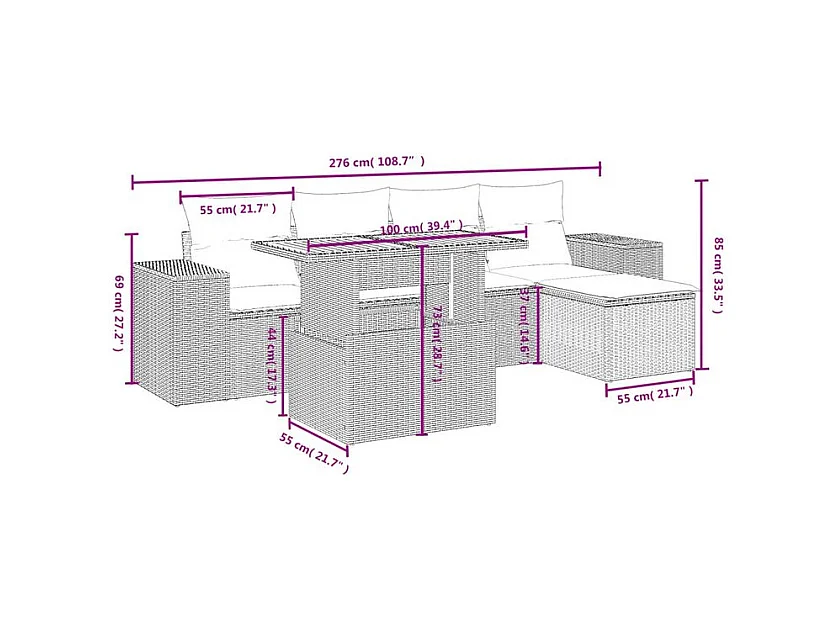 Salon de jardin avec coussins 6 pcs beige résine tressée