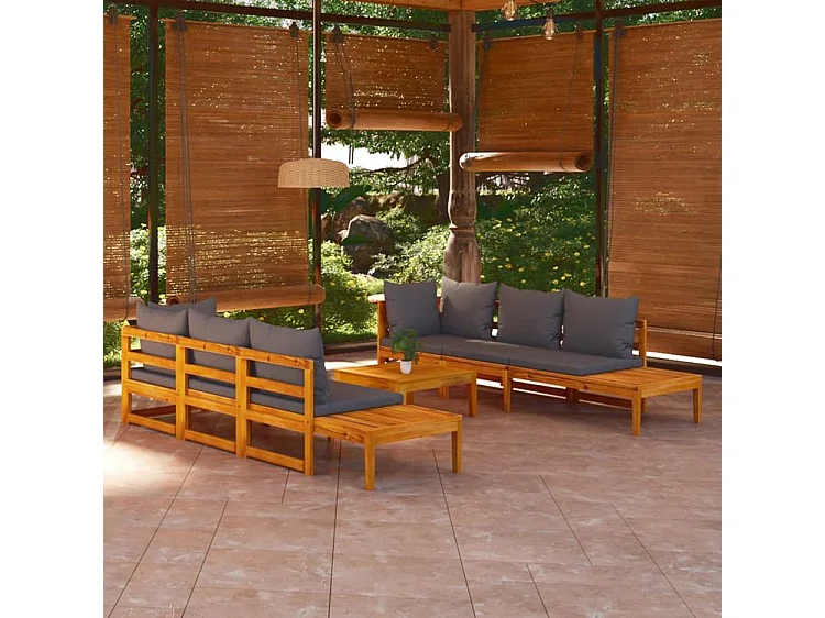 Salon de jardin 5 pcs avec coussins gris foncé Bois d'acacia