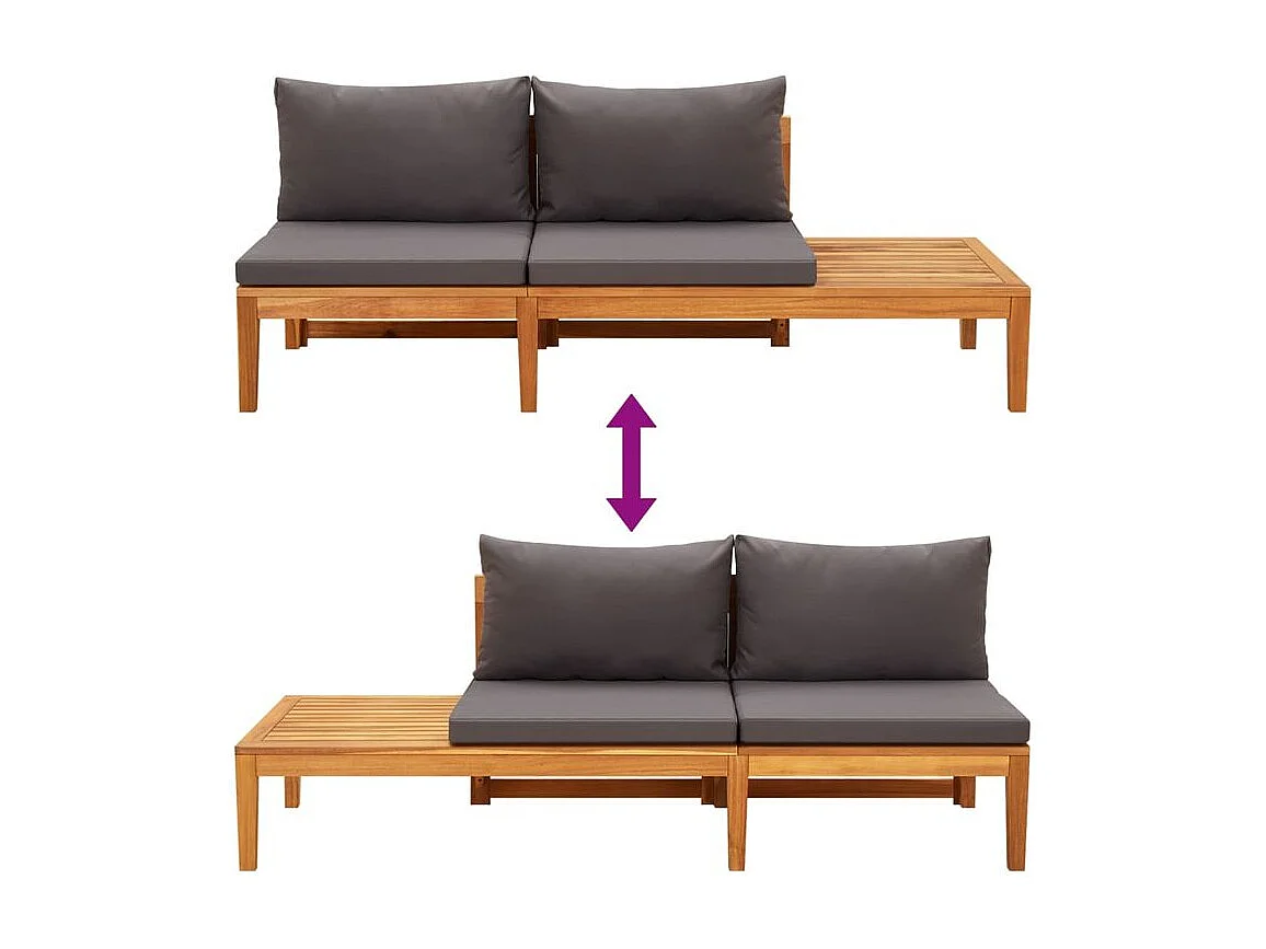 Salon de jardin 5 pcs avec coussins gris foncé Bois d'acacia