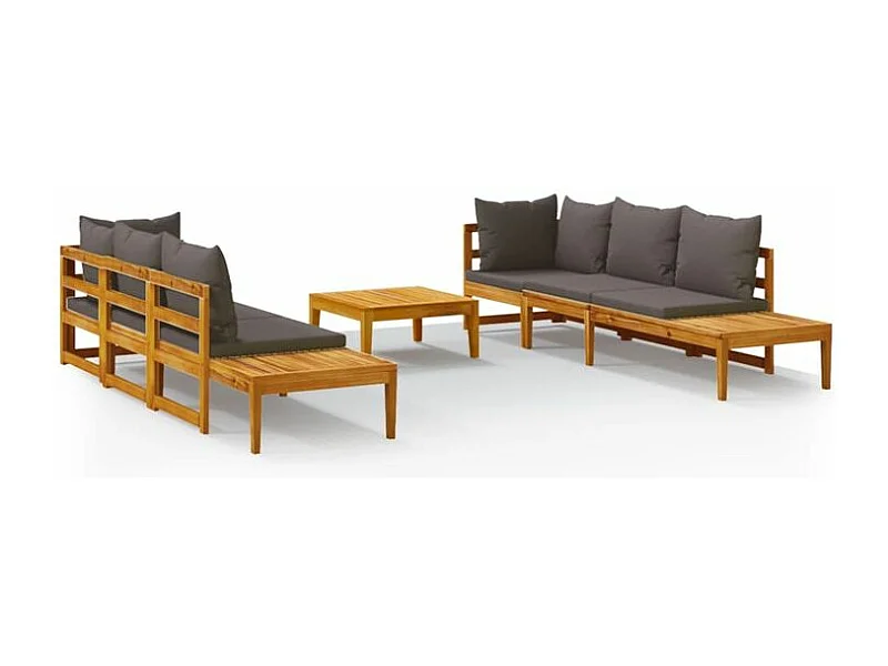 Salon de jardin 5 pcs avec coussins gris foncé Bois d'acacia