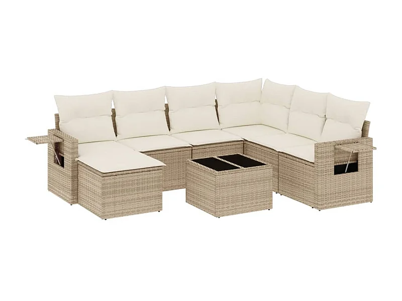 Salon de jardin avec coussins 8 pcs beige résine tressée