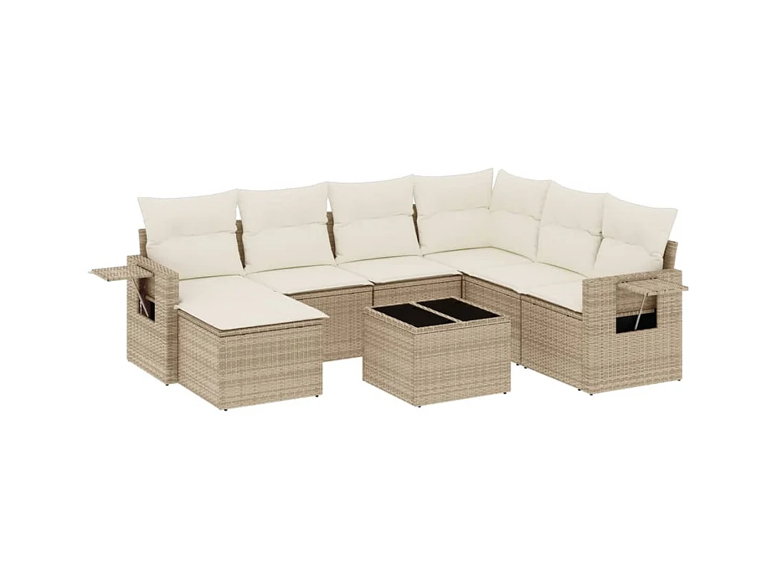 Salon de jardin avec coussins 8 pcs beige résine tressée