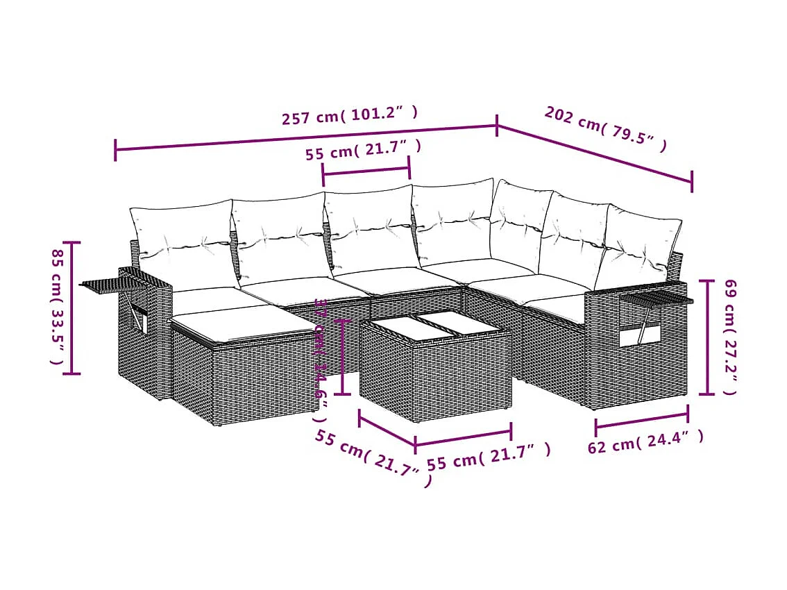 Salon de jardin avec coussins 8 pcs beige résine tressée