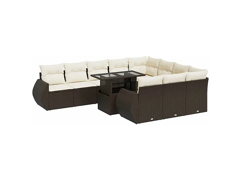 Salon de jardin et coussins 11 pcs marron résine tressée