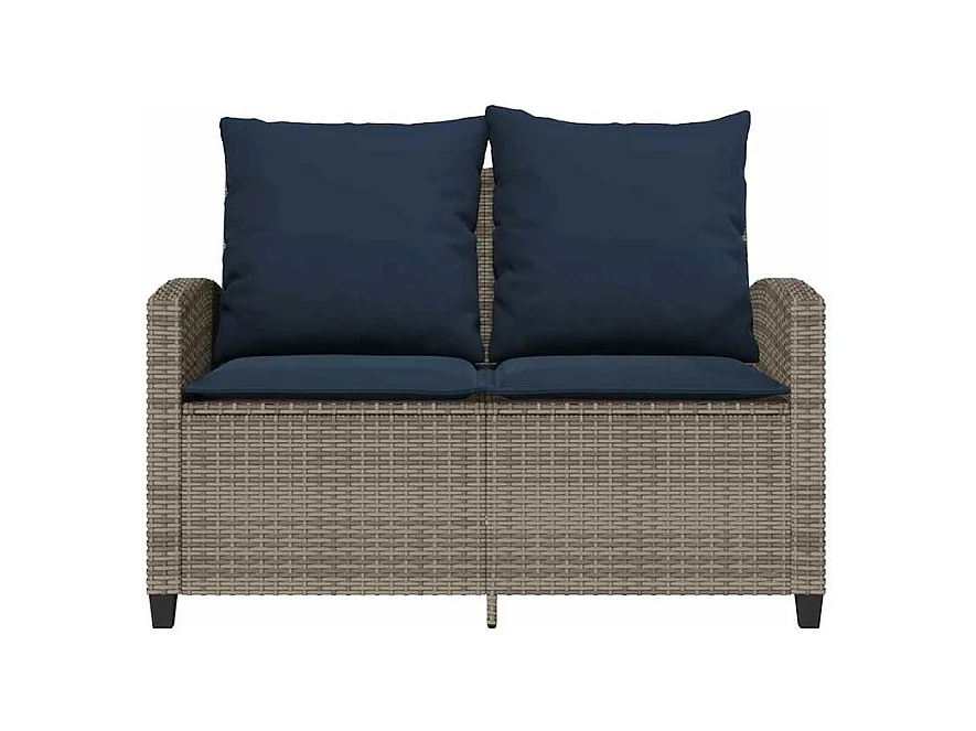 Canapé de jardin 2 places coussins et table gris résine tressée