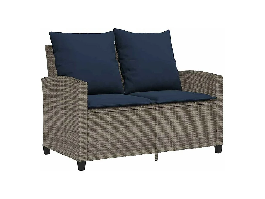 Canapé de jardin 2 places coussins et table gris résine tressée