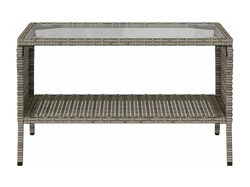 Canapé de jardin 2 places coussins et table gris résine tressée