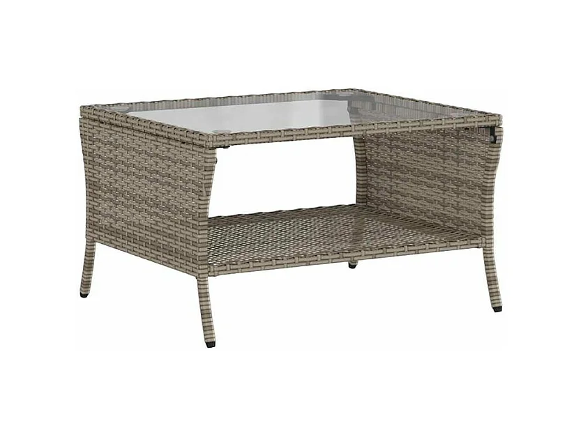 Canapé de jardin 2 places coussins et table gris résine tressée