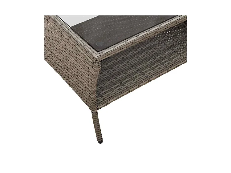 Canapé de jardin 2 places coussins et table gris résine tressée