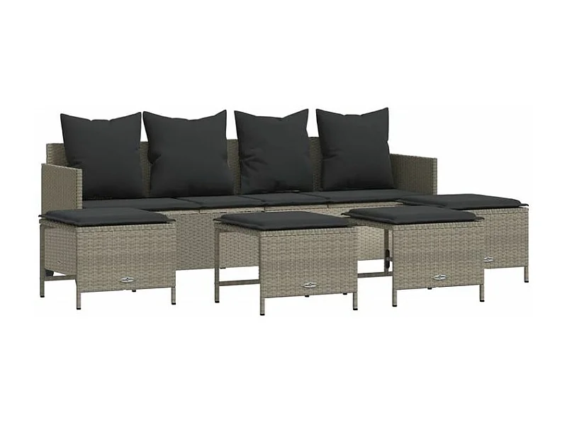 Salon de jardin 5 pcs avec coussins gris clair résine tressée