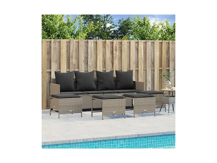 Salon de jardin 5 pcs avec coussins gris clair résine tressée