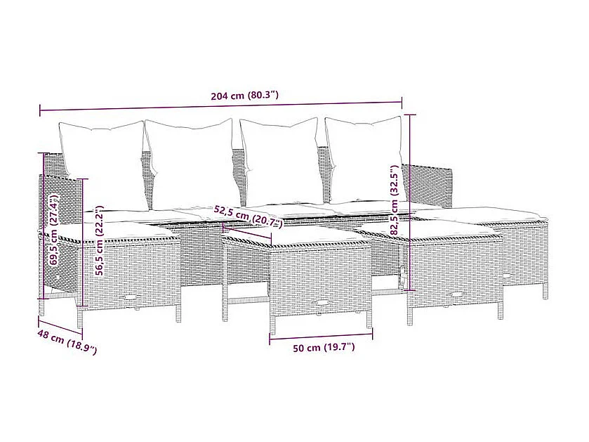 Salon de jardin 5 pcs avec coussins gris clair résine tressée