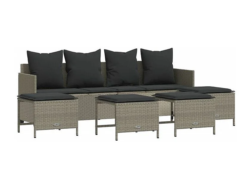 Salon de jardin 5 pcs avec coussins gris clair résine tressée