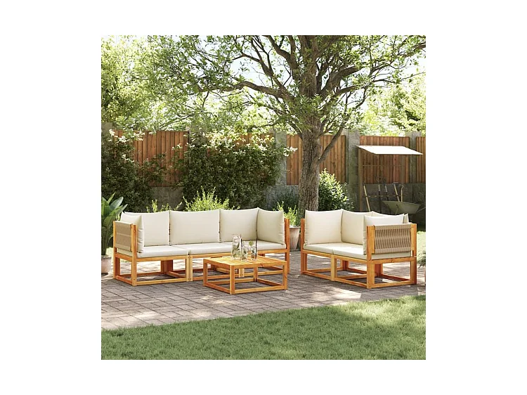 Salon de jardin avec coussins 6 pcs bois d'acacia solide