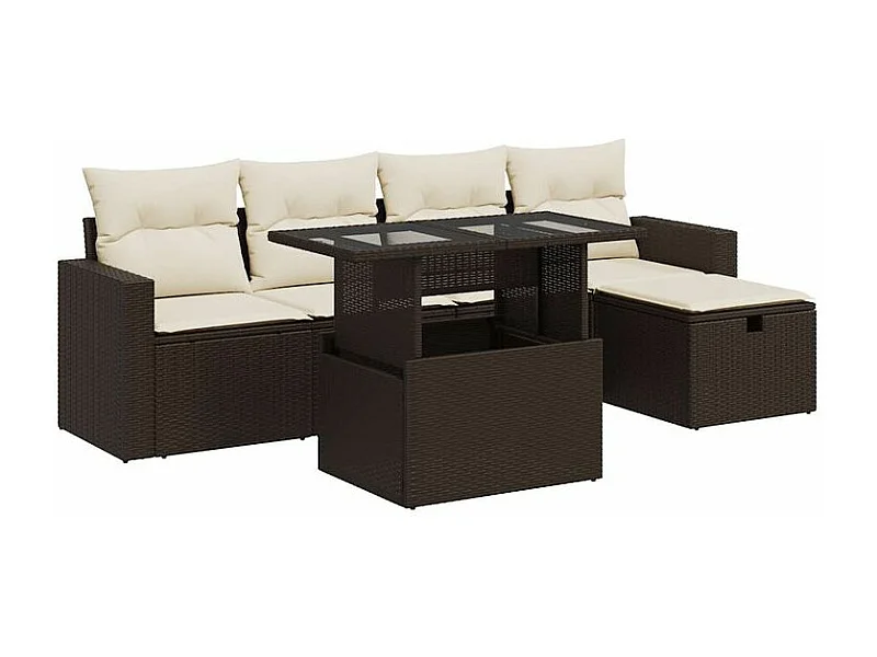Salon de jardin avec coussins 6 pcs marron résine tressée