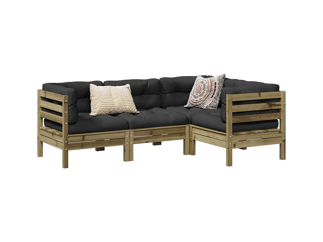 Salon de jardin 4 pcs avec coussins bois de pin imprégné