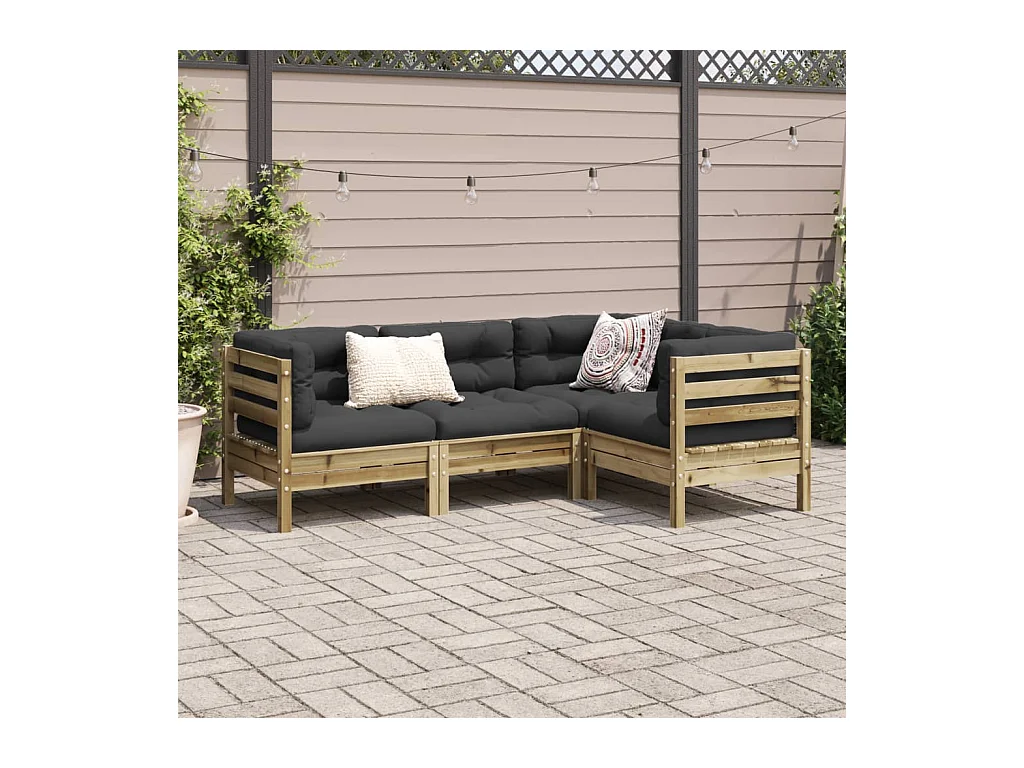 Salon de jardin 4 pcs avec coussins bois de pin imprégné