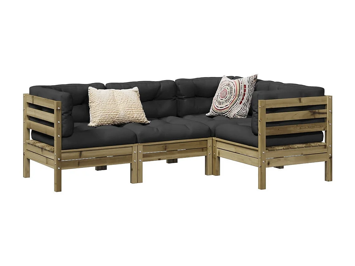 Salon de jardin 4 pcs avec coussins bois de pin imprégné
