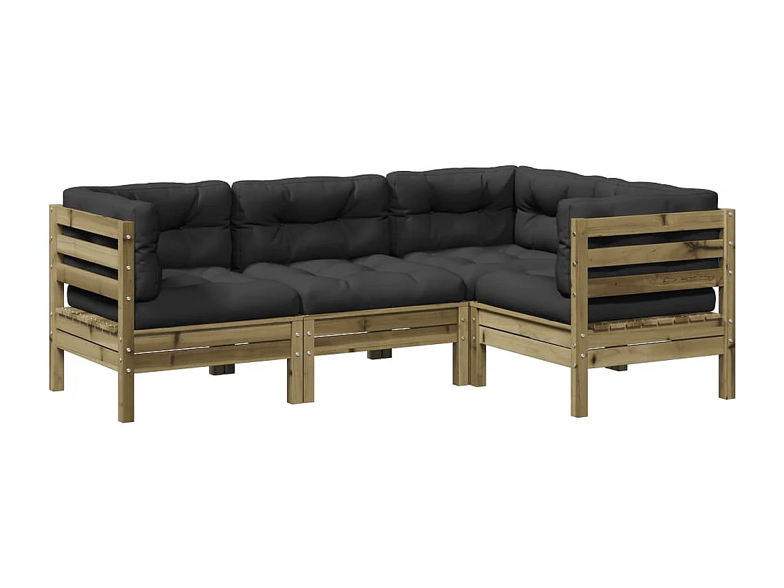 Salon de jardin 4 pcs avec coussins bois de pin imprégné