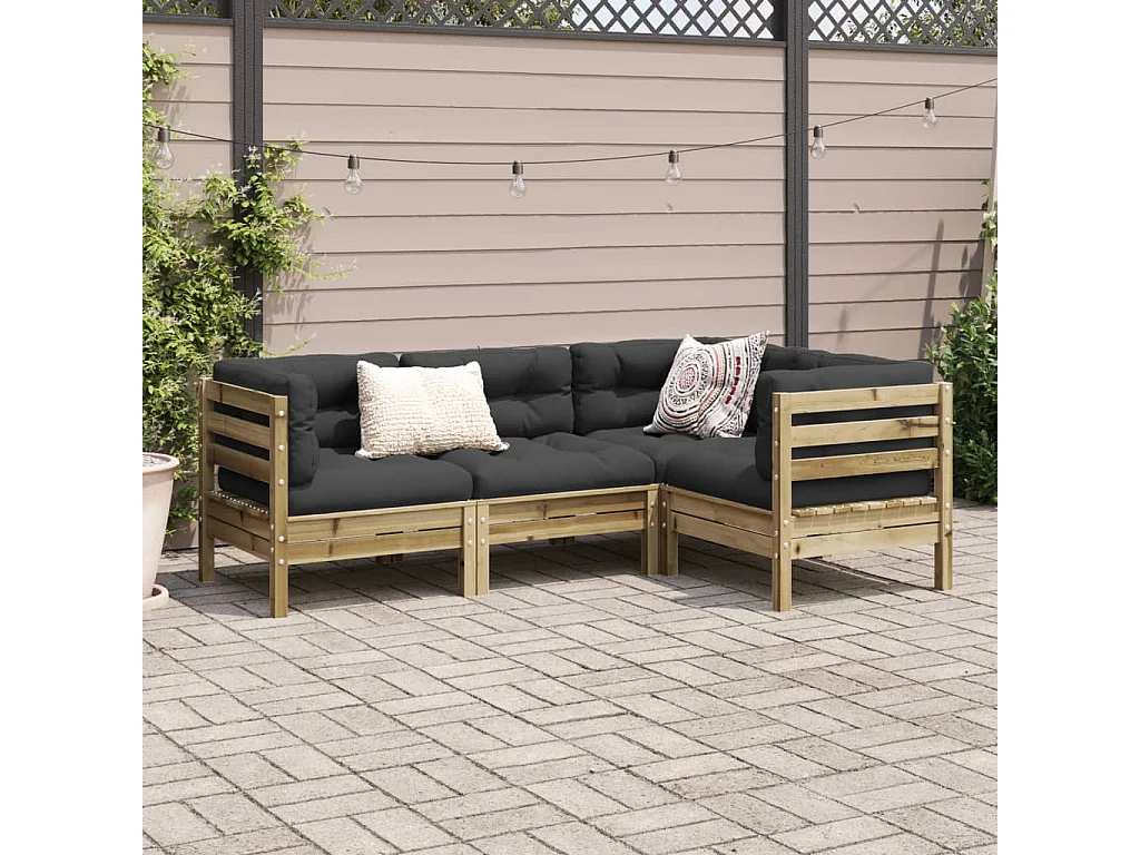 Salon de jardin 4 pcs avec coussins bois de pin imprégné