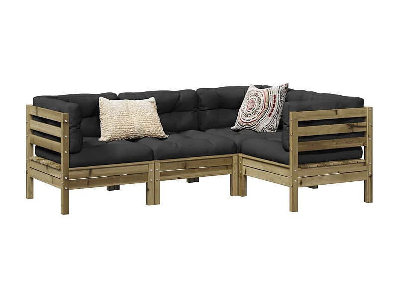 Salon de jardin 4 pcs avec coussins bois de pin imprégné