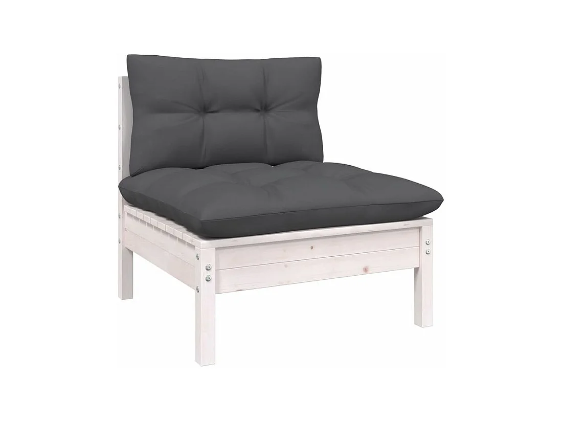 Salon de jardin 6 pcs avec coussins blanc bois de pin massif