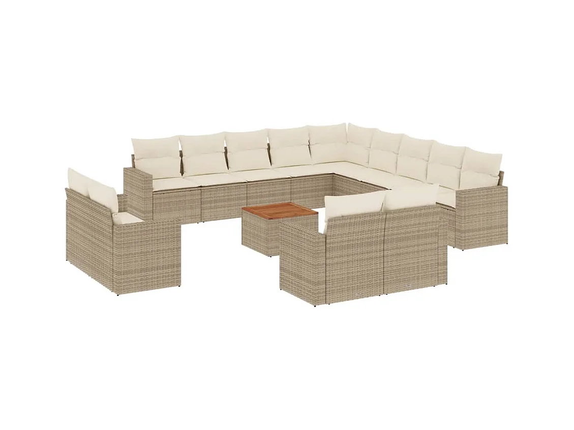 Salon de jardin avec coussins 14 pcs beige résine tressée